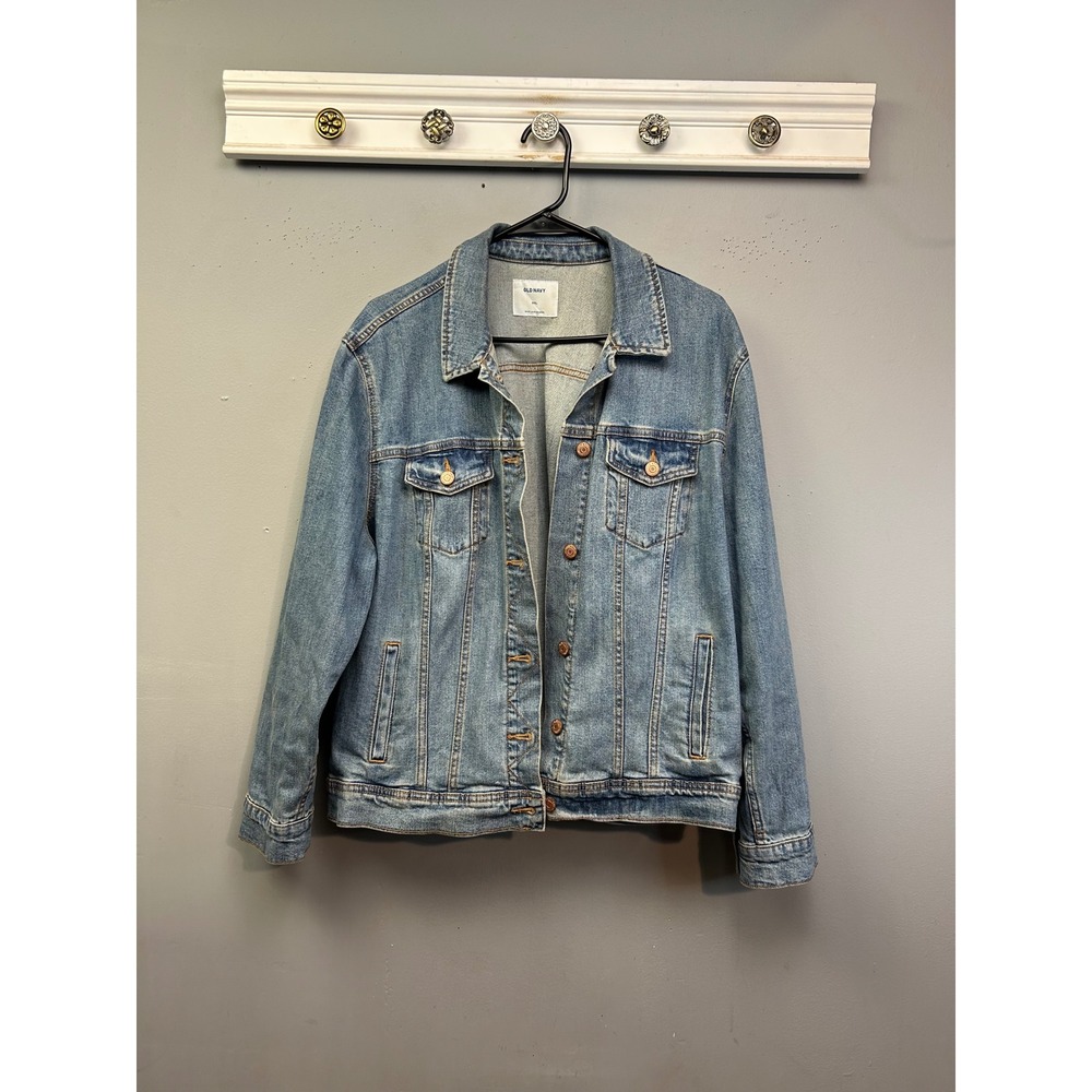 Old Navy Jacket Women XXL‎ Blue Classic Denim Trucker Medium Wash Jean Pockets